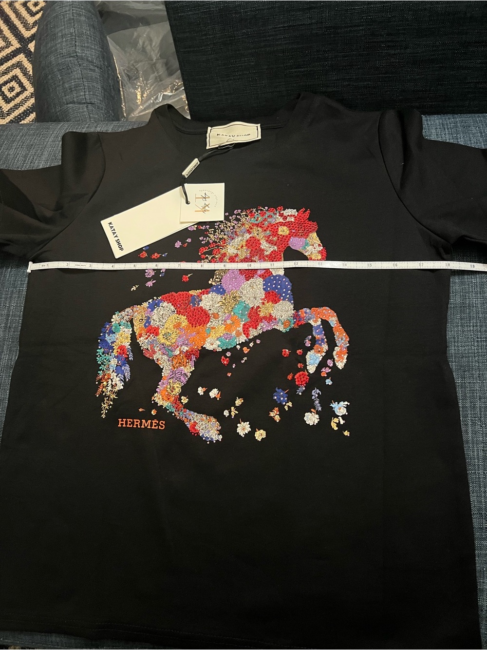 Black Horse Floral Sequin Embellished T-Shirt